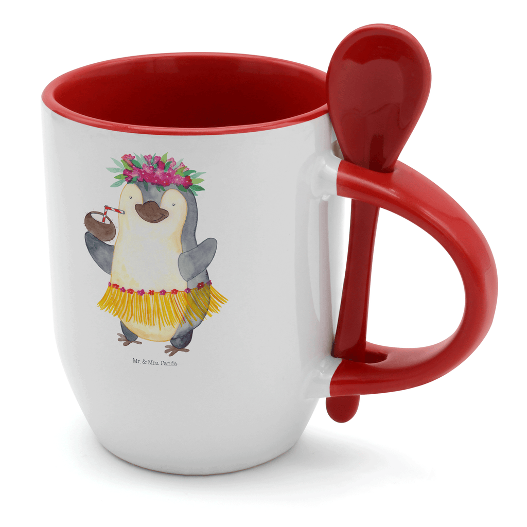 Tasse mit Löffel Pinguin Kokosnuss Tasse, Kaffeetasse, Tassen, Tasse mit Spruch, Kaffeebecher, Tasse mit Löffel, Pinguin, Aloha, Hawaii, Urlaub, Kokosnuss, Pinguine