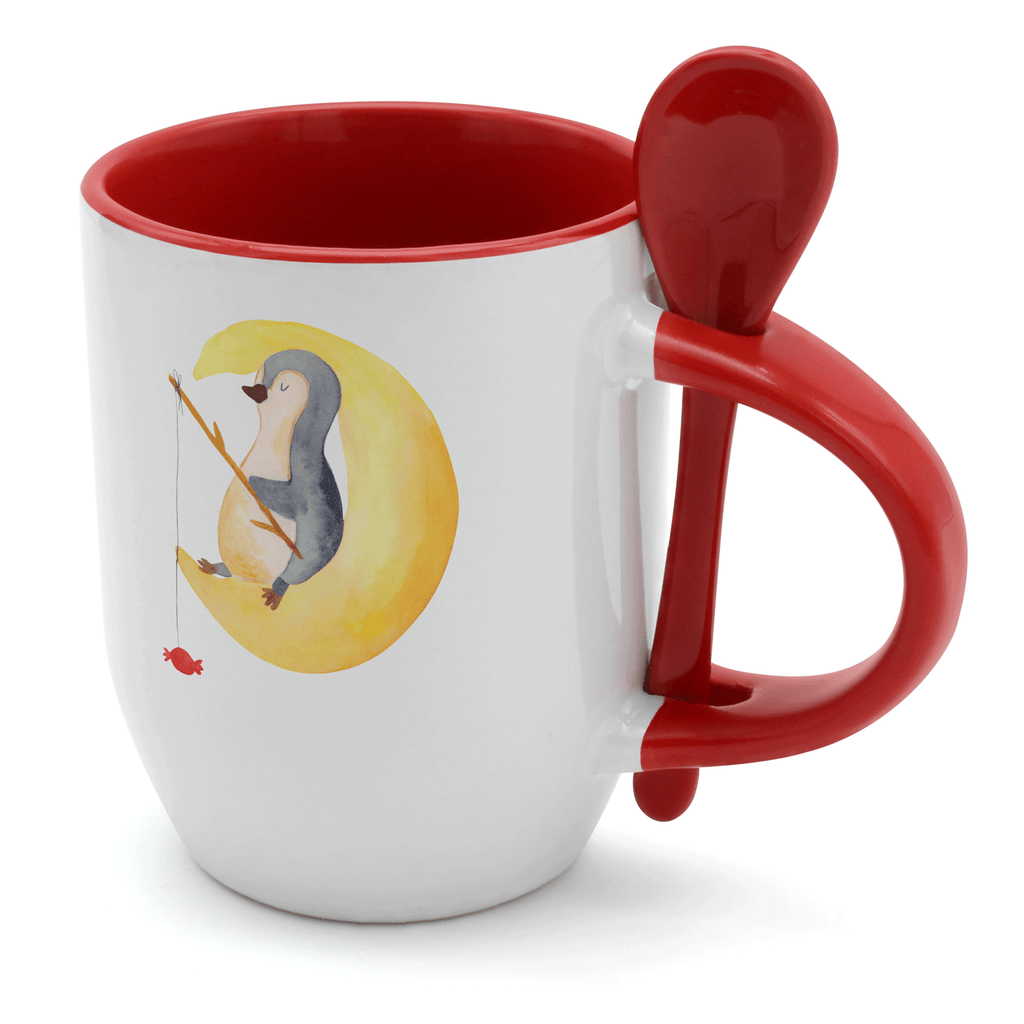Tasse mit Löffel Pinguin Mond Tasse, Kaffeetasse, Tassen, Tasse mit Spruch, Kaffeebecher, Tasse mit Löffel, Pinguin, Pinguine, Spruch, schlafen, Nachtruhe, Einschlafen, Schlafzimmer, Schlafstörungen, Gästezimmer
