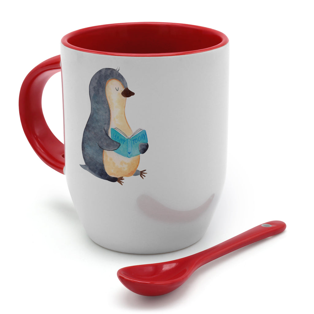 Tasse mit Löffel Pinguin Buch Tasse, Kaffeetasse, Tassen, Tasse mit Spruch, Kaffeebecher, Tasse mit Löffel, Pinguin, Pinguine, Buch, Lesen, Bücherwurm, Nichtstun, Faulenzen, Ferien, Urlaub, Freizeit