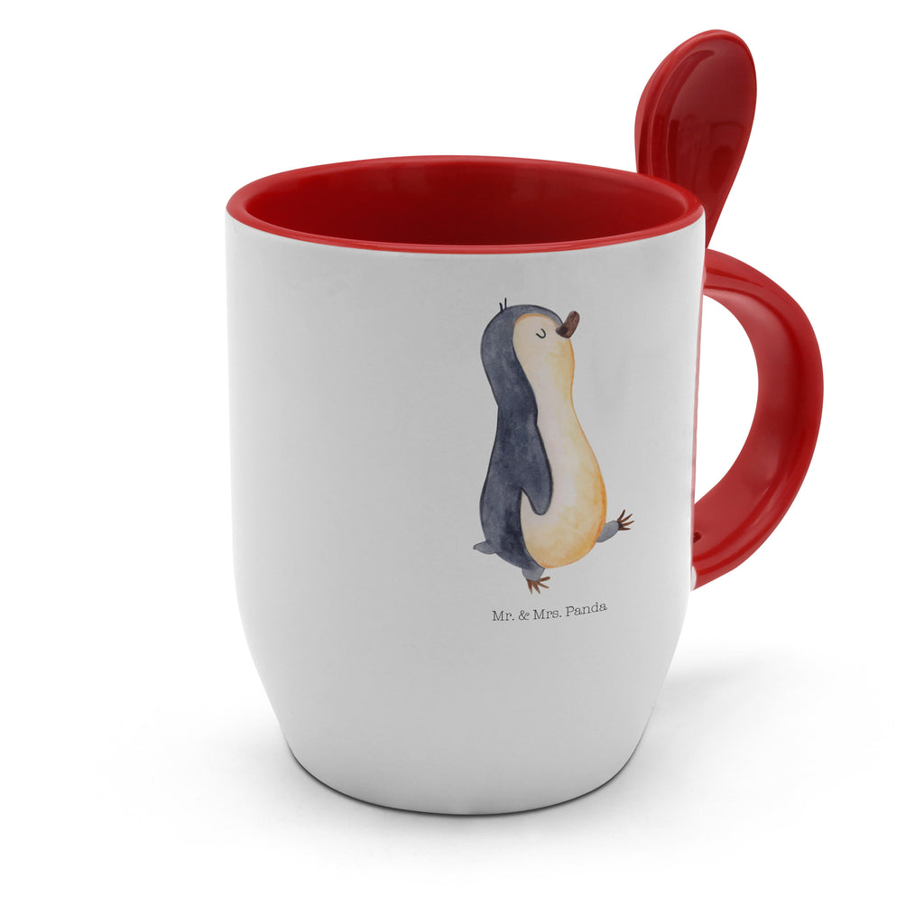 Tasse mit Löffel Pinguin marschierend Tasse, Kaffeetasse, Tassen, Tasse mit Spruch, Kaffeebecher, Tasse mit Löffel, Pinguin, Pinguine, Frühaufsteher, Langschläfer, Bruder, Schwester, Familie