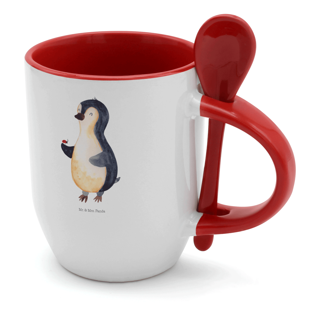 Tasse mit Löffel Pinguin Marienkäfer Tasse, Kaffeetasse, Tassen, Tasse mit Spruch, Kaffeebecher, Tasse mit Löffel, Pinguin, Pinguine, Marienkäfer, Liebe, Wunder, Glück, Freude, Lebensfreude