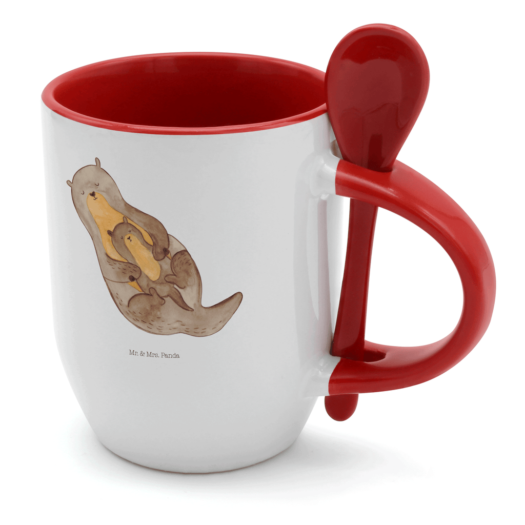 Tasse mit Löffel Otter mit Kind Tasse, Kaffeetasse, Tassen, Tasse mit Spruch, Kaffeebecher, Tasse mit Löffel, Otter, Fischotter, Seeotter, Otter Seeotter See Otter