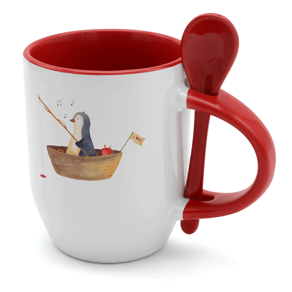 Tasse mit Löffel Pinguin Angelboot Tasse, Kaffeetasse, Tassen, Tasse mit Spruch, Kaffeebecher, Tasse mit Löffel, Pinguin, Pinguine, Angeln, Boot, Angelboot, Lebenslust, Leben, genießen, Motivation, Neustart, Neuanfang, Trennung, Scheidung, Geschenkidee Liebeskummer