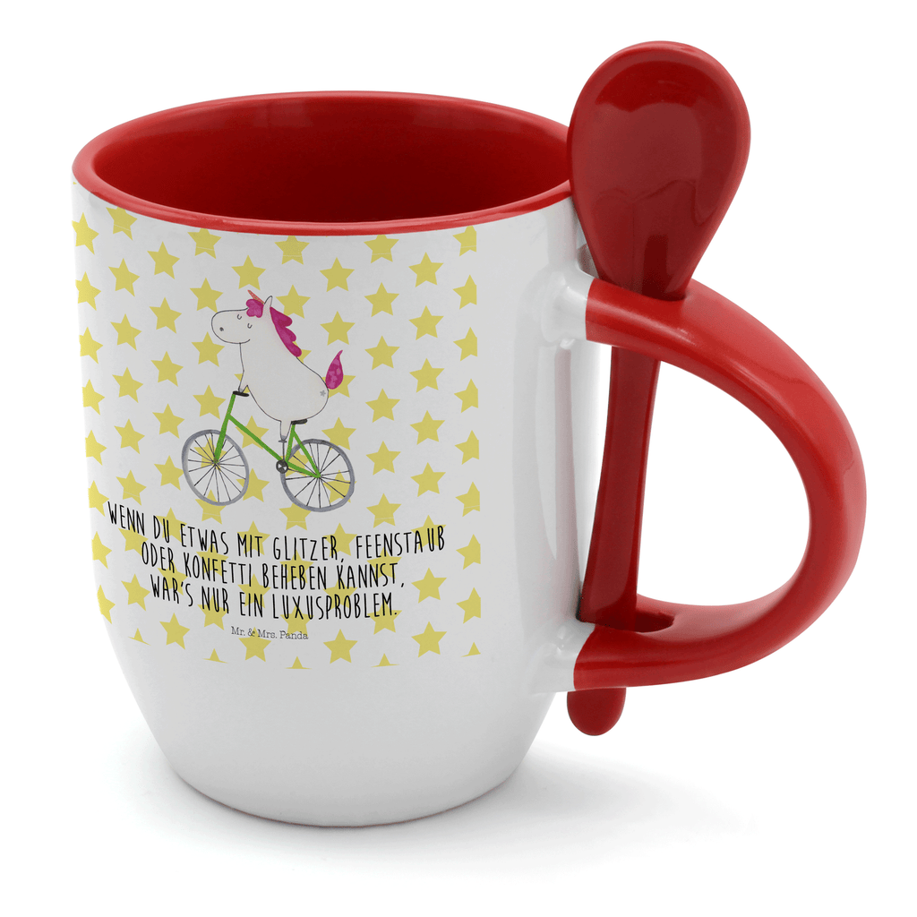 Tasse mit Löffel Einhorn Radfahrer Tasse, Kaffeetasse, Tassen, Tasse mit Spruch, Kaffeebecher, Tasse mit Löffel, Einhorn, Einhörner, Einhorn Deko, Pegasus, Unicorn, Radfahren, Radfahrer, Rad, Bike, Feenstaub, Konfetti, Luxusproblem, Kummer, Liebeskummer