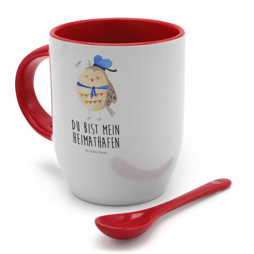 Tasse mit Löffel Eule Matrosen Tasse, Kaffeetasse, Tassen, Tasse mit Spruch, Kaffeebecher, Tasse mit Löffel, Eule, Eule Spruch, Eule Deko, Owl, Wortspiel lustig, Matrose, Freundin, Ehe, Seefahrer, Heimathafen, Hochzeitstag Geschenk