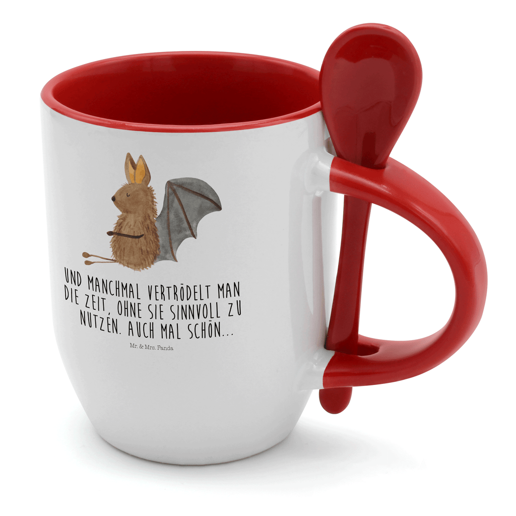 Tasse mit Löffel Fledermaus sitzend Tasse, Kaffeetasse, Tassen, Tasse mit Spruch, Kaffeebecher, Tasse mit Löffel, Tiermotive, Gute Laune, lustige Sprüche, Tiere, Fledermaus, Fledermäuse, Motivation, entspannen