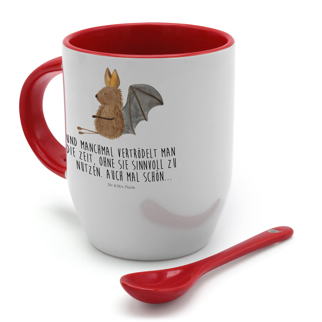 Tasse mit Löffel Fledermaus sitzend Tasse, Kaffeetasse, Tassen, Tasse mit Spruch, Kaffeebecher, Tasse mit Löffel, Tiermotive, Gute Laune, lustige Sprüche, Tiere, Fledermaus, Fledermäuse, Motivation, entspannen