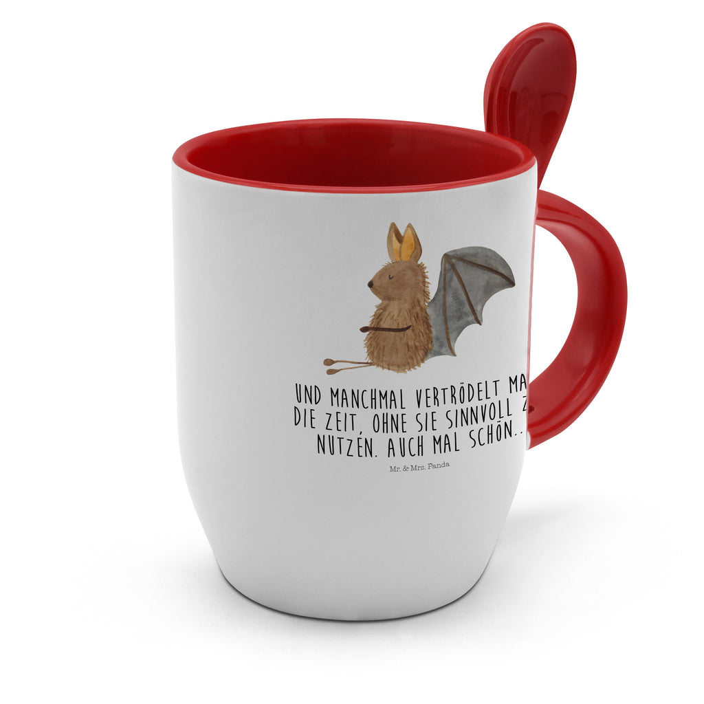 Tasse mit Löffel Fledermaus sitzend Tasse, Kaffeetasse, Tassen, Tasse mit Spruch, Kaffeebecher, Tasse mit Löffel, Tiermotive, Gute Laune, lustige Sprüche, Tiere, Fledermaus, Fledermäuse, Motivation, entspannen