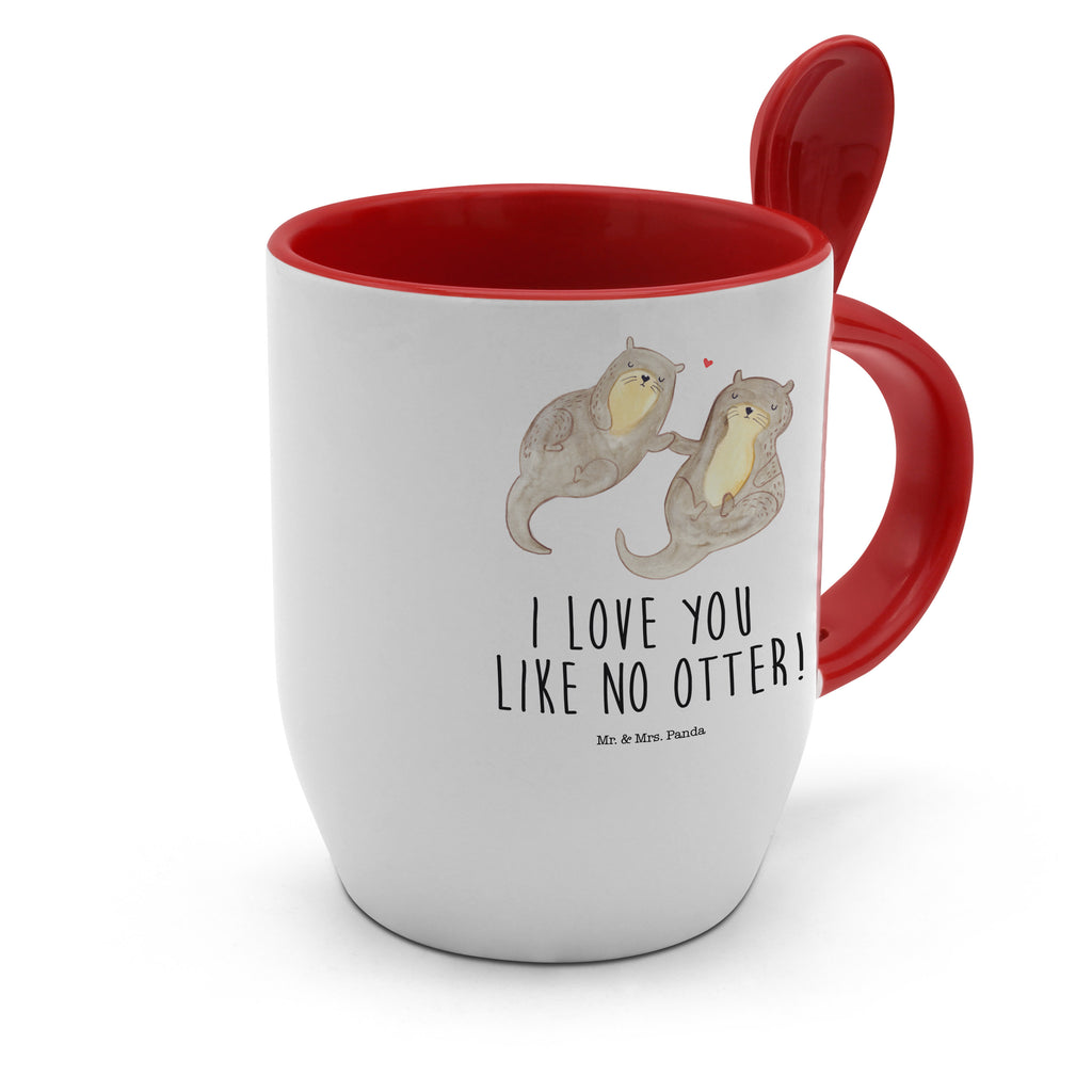 Tasse mit Löffel Otter händchenhaltend Tasse, Kaffeetasse, Tassen, Tasse mit Spruch, Kaffeebecher, Tasse mit Löffel, Otter, Fischotter, Seeotter, Otter Seeotter See Otter