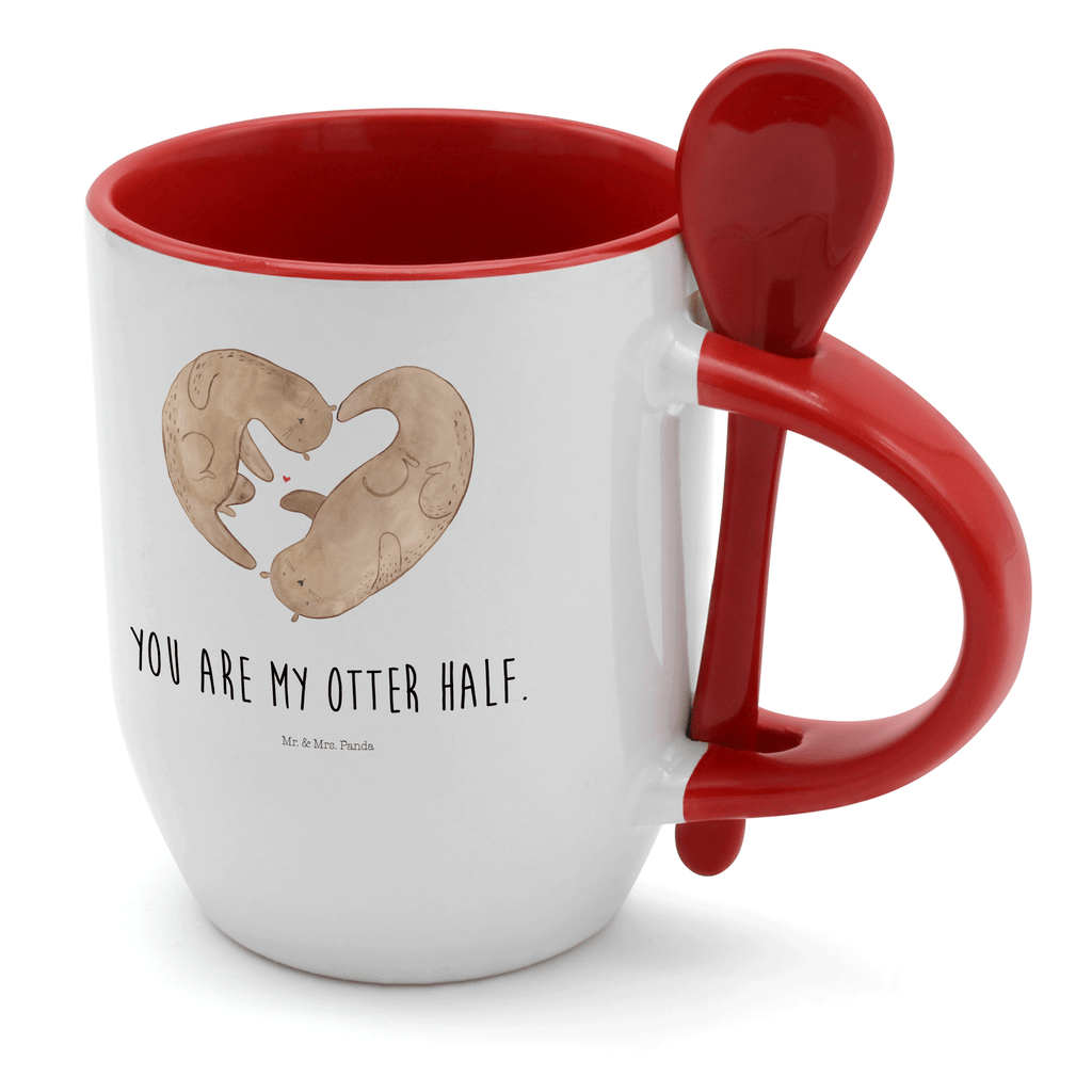Tasse mit Löffel Otter Herz Tasse, Kaffeetasse, Tassen, Tasse mit Spruch, Kaffeebecher, Tasse mit Löffel, Otter, Fischotter, Seeotter, Liebe, Herz, Liebesbeweis, Liebesgeschenk, Bessere Hälfte, Love you, Jahrestag, Hochzeitstag, Verlobung, gemeinsames Leben