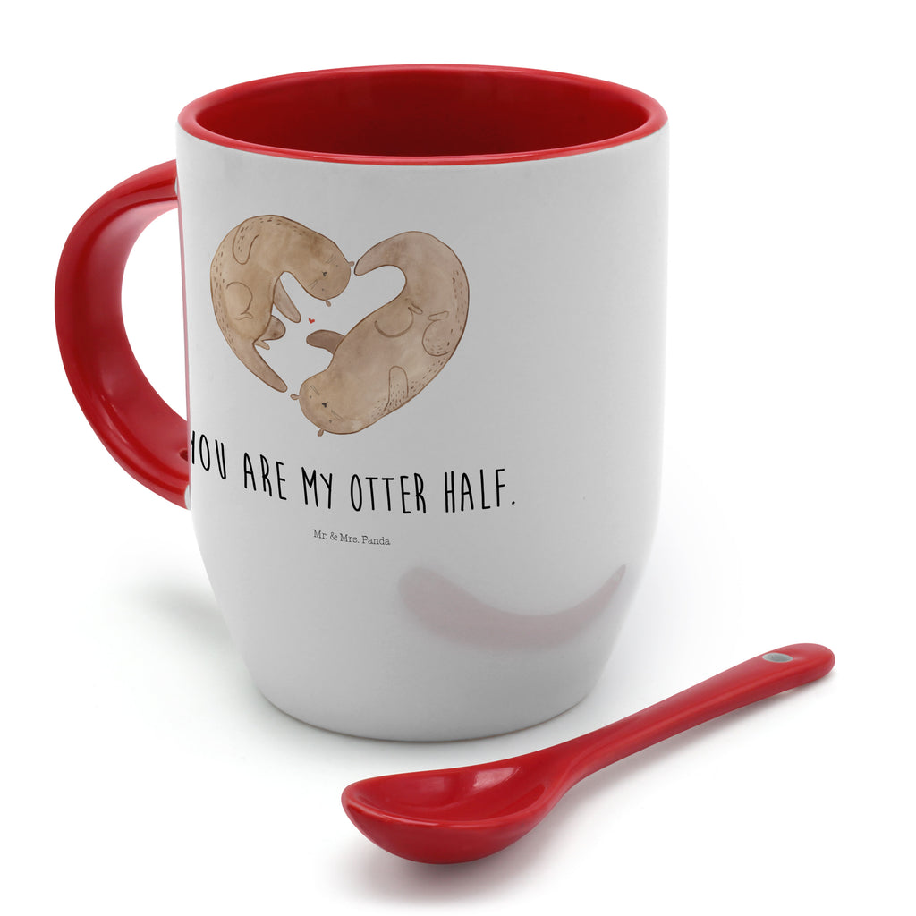 Tasse mit Löffel Otter Herz Tasse, Kaffeetasse, Tassen, Tasse mit Spruch, Kaffeebecher, Tasse mit Löffel, Otter, Fischotter, Seeotter, Liebe, Herz, Liebesbeweis, Liebesgeschenk, Bessere Hälfte, Love you, Jahrestag, Hochzeitstag, Verlobung, gemeinsames Leben