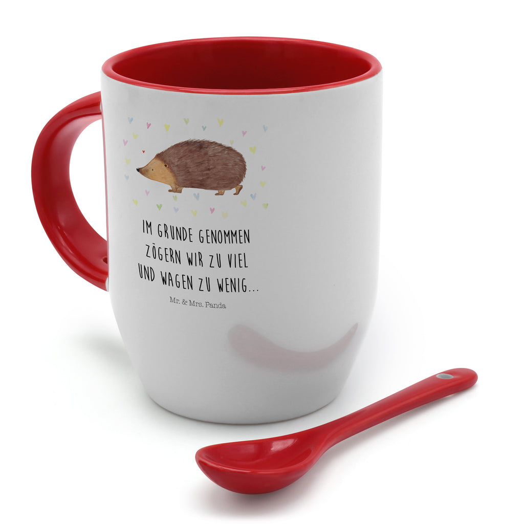 Tasse mit Löffel Igel Herzen Tasse, Kaffeetasse, Tassen, Tasse mit Spruch, Kaffeebecher, Tasse mit Löffel, Tiermotive, Gute Laune, lustige Sprüche, Tiere, Liebe, Herz, Herzen, Igel, Vertrauen, Kuss, Leben
