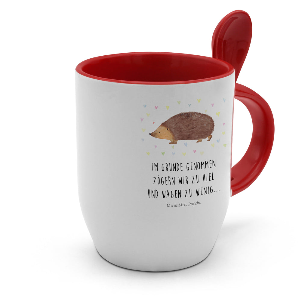 Tasse mit Löffel Igel Herzen Tasse, Kaffeetasse, Tassen, Tasse mit Spruch, Kaffeebecher, Tasse mit Löffel, Tiermotive, Gute Laune, lustige Sprüche, Tiere, Liebe, Herz, Herzen, Igel, Vertrauen, Kuss, Leben
