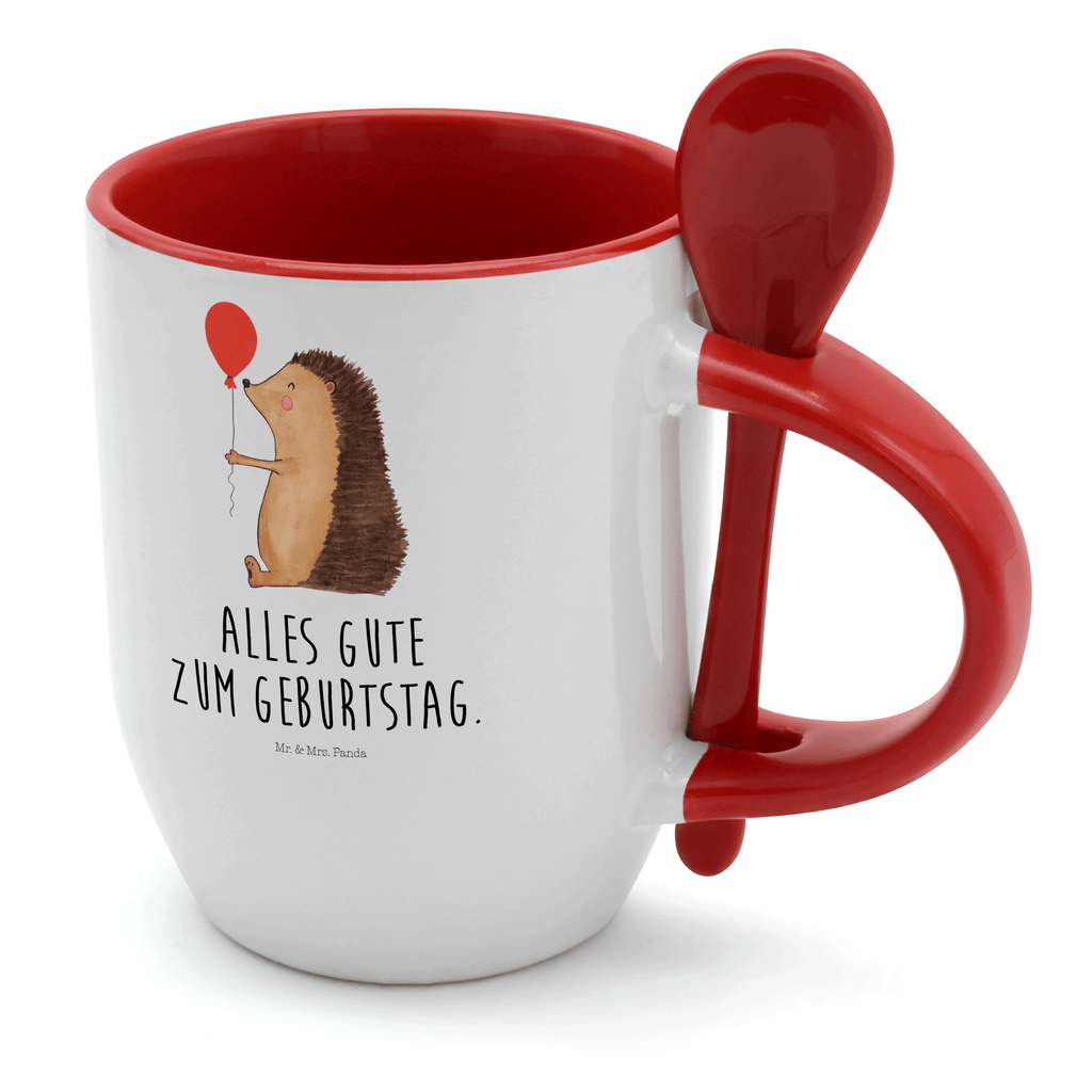 Tasse mit Löffel Igel mit Luftballon Tasse, Kaffeetasse, Tassen, Tasse mit Spruch, Kaffeebecher, Tasse mit Löffel, Tiermotive, Gute Laune, lustige Sprüche, Tiere, Igel, Geburtstag, Herzlichen Glückwunsch, Glückwunsch, Geburtstagskind, Ballon, Happy Birthday