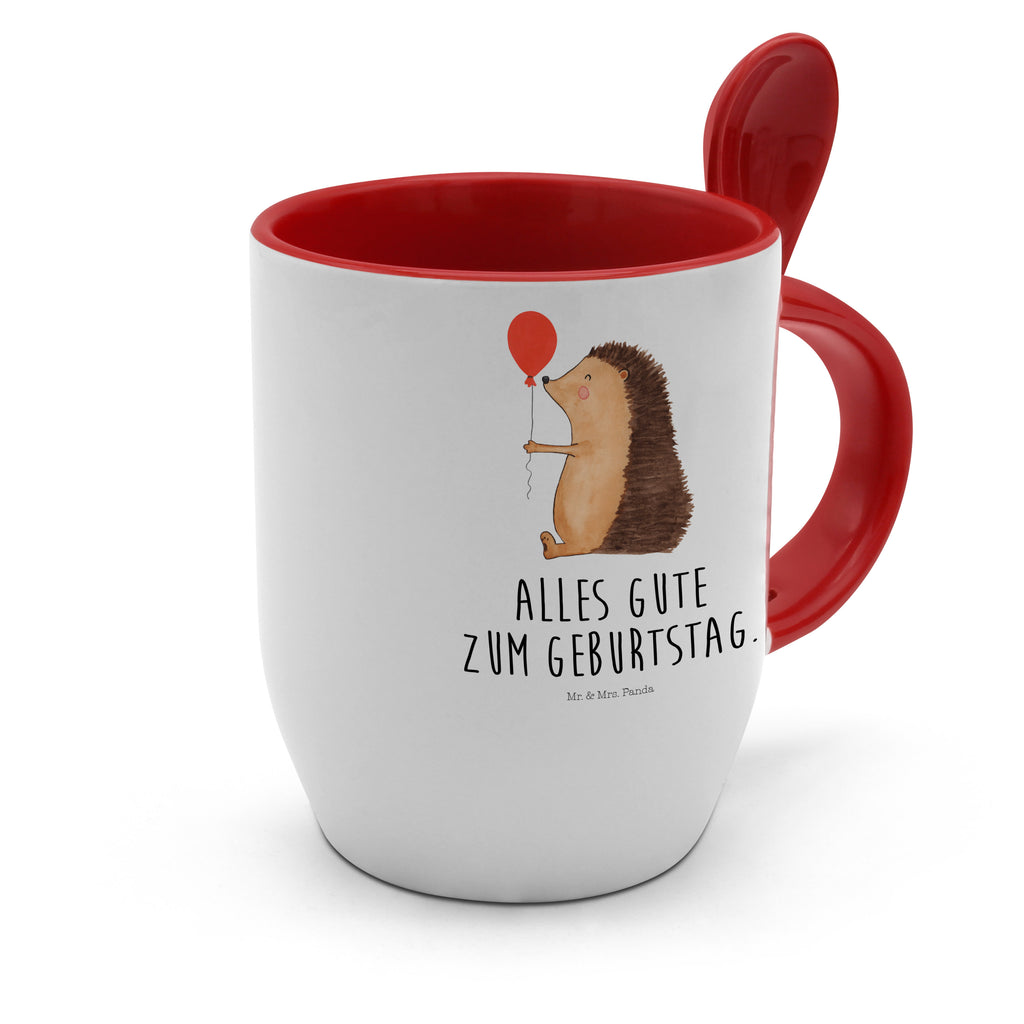Tasse mit Löffel Igel mit Luftballon Tasse, Kaffeetasse, Tassen, Tasse mit Spruch, Kaffeebecher, Tasse mit Löffel, Tiermotive, Gute Laune, lustige Sprüche, Tiere, Igel, Geburtstag, Herzlichen Glückwunsch, Glückwunsch, Geburtstagskind, Ballon, Happy Birthday
