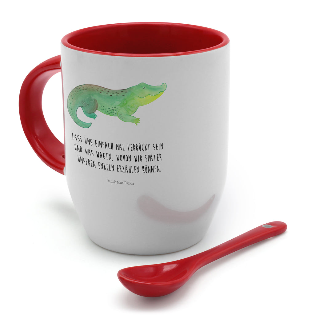 Tasse mit Löffel Krokodil Tasse, Kaffeetasse, Tassen, Tasse mit Spruch, Kaffeebecher, Tasse mit Löffel, Meerestiere, Meer, Urlaub, Krokodil, Krokodile, verrückt sein, spontan sein, Abenteuerlust, Reiselust, Freundin, beste Freundin, Lieblingsmensch