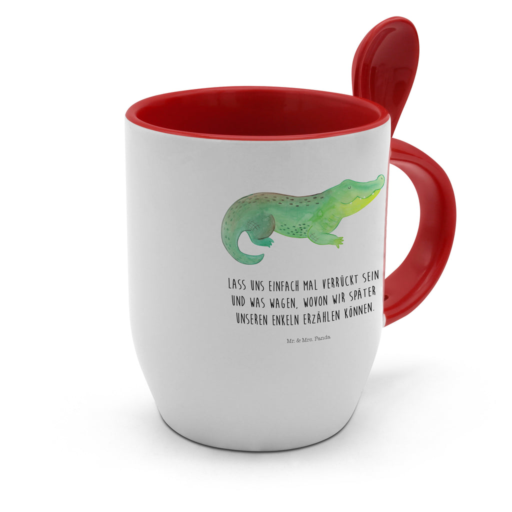 Tasse mit Löffel Krokodil Tasse, Kaffeetasse, Tassen, Tasse mit Spruch, Kaffeebecher, Tasse mit Löffel, Meerestiere, Meer, Urlaub, Krokodil, Krokodile, verrückt sein, spontan sein, Abenteuerlust, Reiselust, Freundin, beste Freundin, Lieblingsmensch