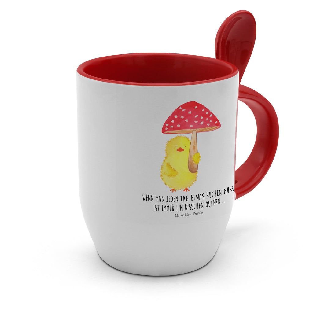 Tasse mit Löffel Küken Fliegenpilz Tasse, Kaffeetasse, Tassen, Tasse mit Spruch, Kaffeebecher, Tasse mit Löffel, Ostern, Osterhase, Ostergeschenke, Osternest, Osterdeko, Geschenk zu Ostern, Küken, Fliegenpilz, Glückspilz, Frohe Ostern, Ostergrüße