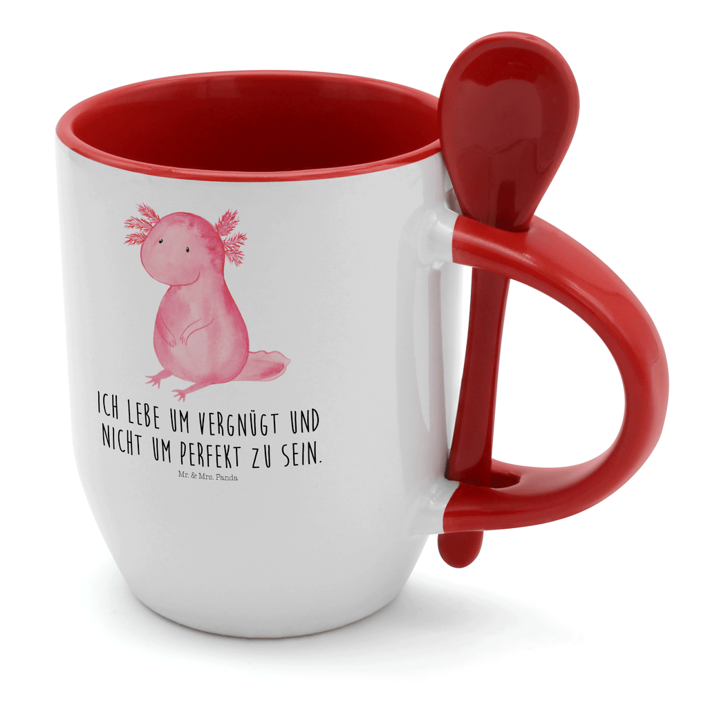 Tasse mit Löffel Axolotl Tasse, Kaffeetasse, Tassen, Tasse mit Spruch, Kaffeebecher, Tasse mit Löffel, Axolotl, Molch, Axolot, vergnügt, fröhlich, zufrieden, Lebensstil, Weisheit, Lebensweisheit, Liebe, Freundin