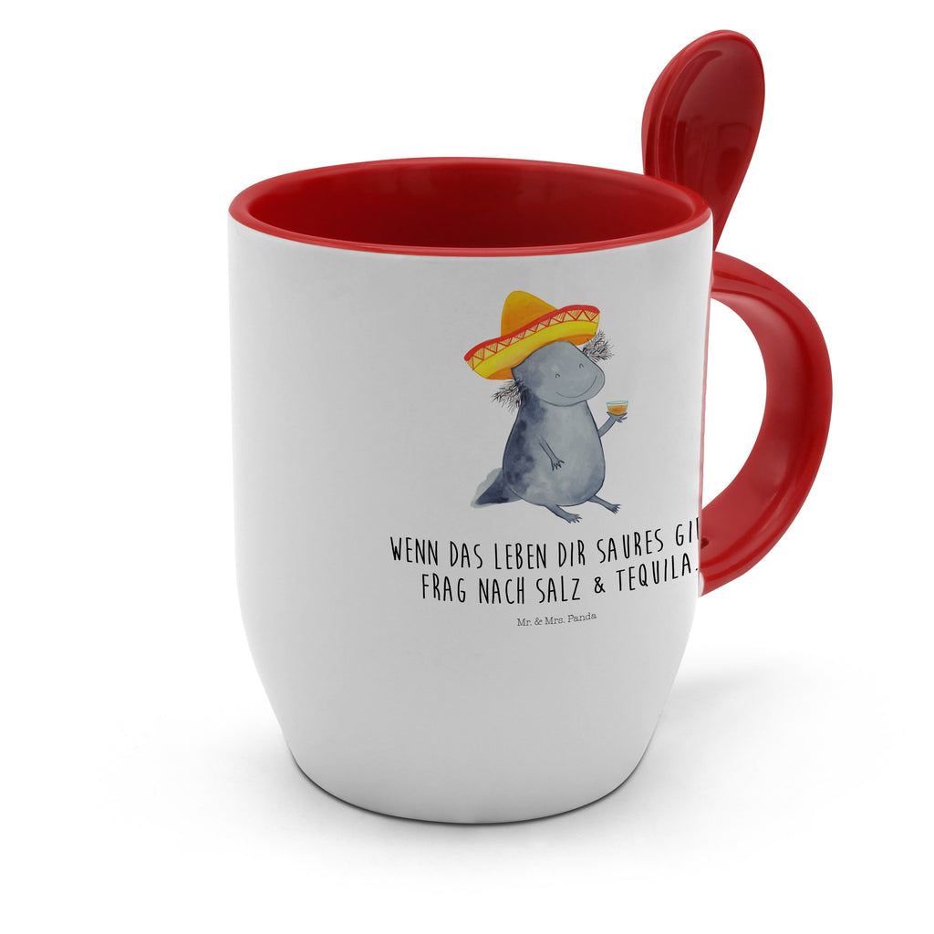 Tasse mit Löffel Axolotl Tequila Tasse, Kaffeetasse, Tassen, Tasse mit Spruch, Kaffeebecher, Tasse mit Löffel, Axolotl, Molch, Mexico, Mexiko, Sombrero, Zitrone, Tequila, Motivation, Spruch, Schwanzlurch, Lurch, Lurche, Axolot, Feuerdrache, Feuersalamander