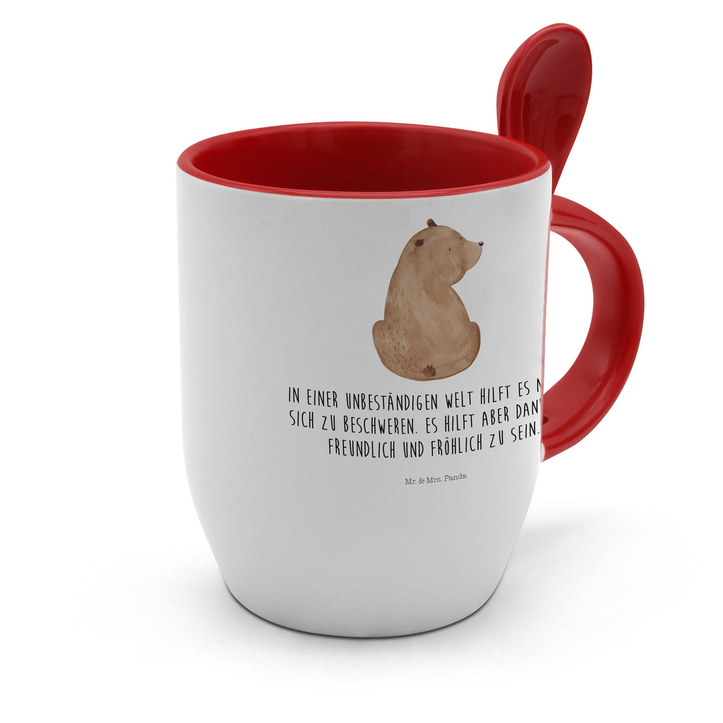 Tasse mit Löffel Bär Schulterblick Tasse, Kaffeetasse, Tassen, Tasse mit Spruch, Kaffeebecher, Tasse mit Löffel, Bär, Teddy, Teddybär, Selbstachtung, Weltansicht, Motivation, Bären, Bärenliebe, Weisheit