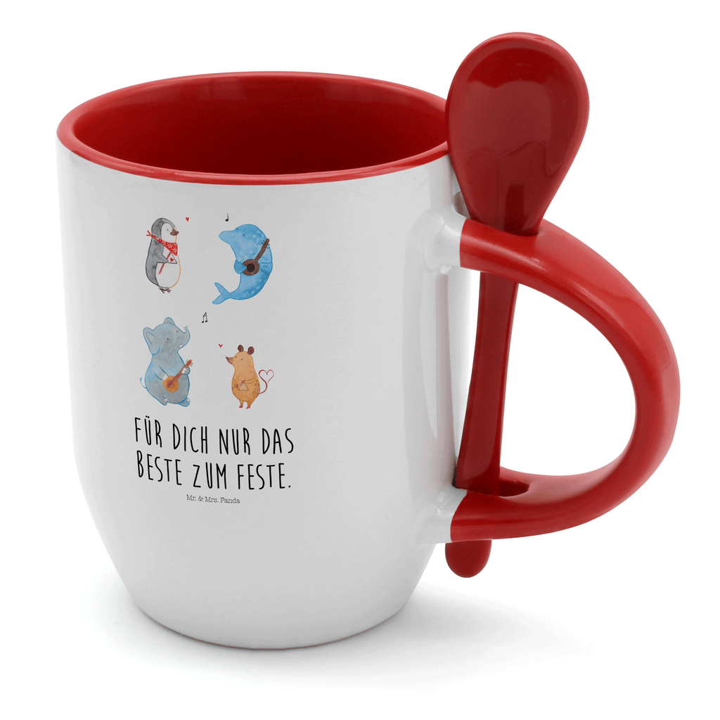 Tasse mit Löffel Big Band Tasse, Kaffeetasse, Tassen, Tasse mit Spruch, Kaffeebecher, Tasse mit Löffel, Tiermotive, Gute Laune, lustige Sprüche, Tiere, Hund, Pinguin, Maus, Elefant, Delfin, Gitarre, Band, Triangel, Musikanten, Musik