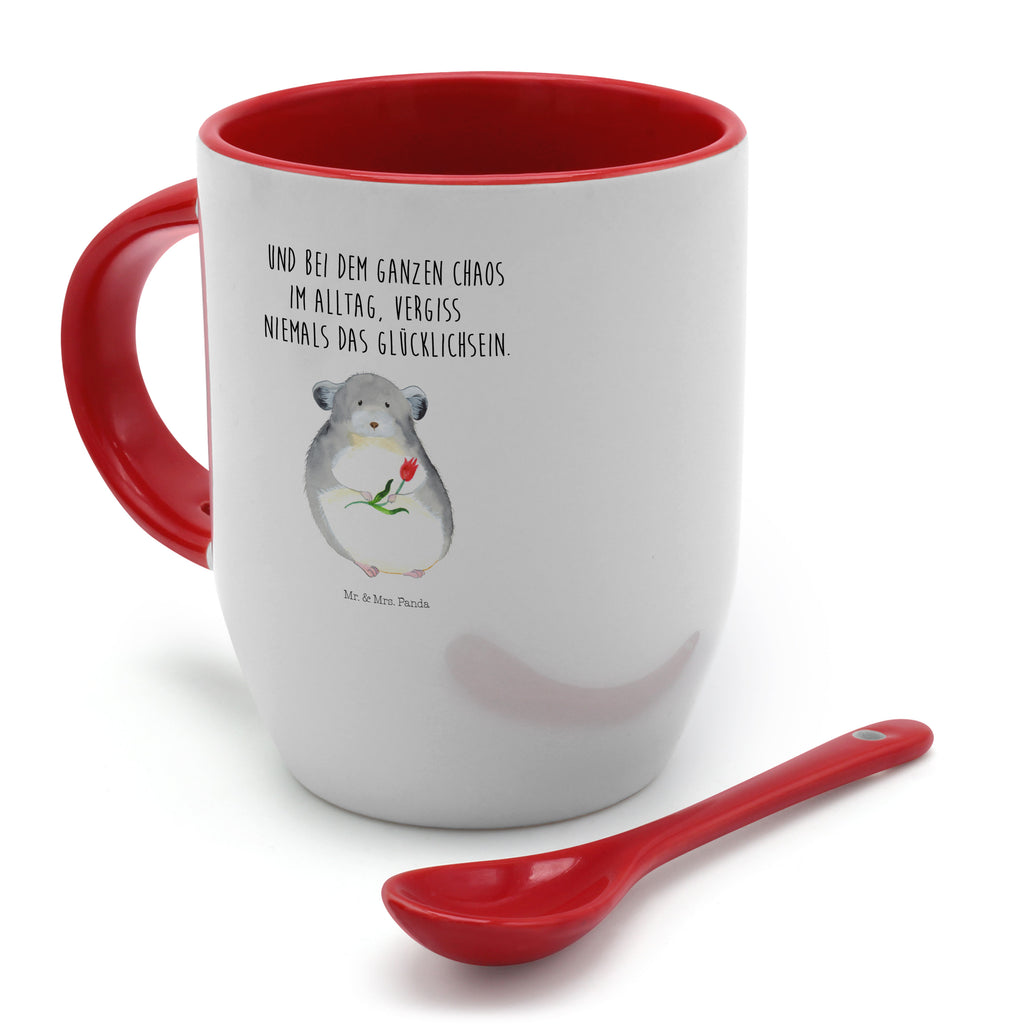 Tasse mit Löffel Chinchilla mit Blume Tasse, Kaffeetasse, Tassen, Tasse mit Spruch, Kaffeebecher, Tasse mit Löffel, Tiermotive, Gute Laune, lustige Sprüche, Tiere, Chinchilla, Chinchillas, Liebeskummer, Kummer, Depressionen, traurig sein, Chaos, Glücklichsein, Büro, Büroalltag