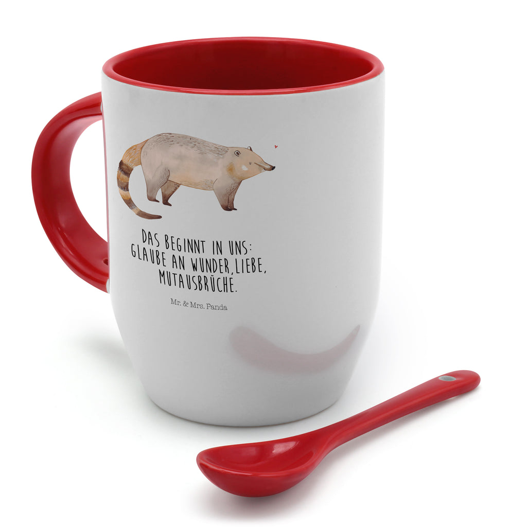 Tasse mit Löffel Nasenbär Tasse, Kaffeetasse, Tassen, Tasse mit Spruch, Kaffeebecher, Tasse mit Löffel, Tiermotive, Gute Laune, lustige Sprüche, Tiere, Nasenbär, Nasenbären, Rüsselbär, Bär