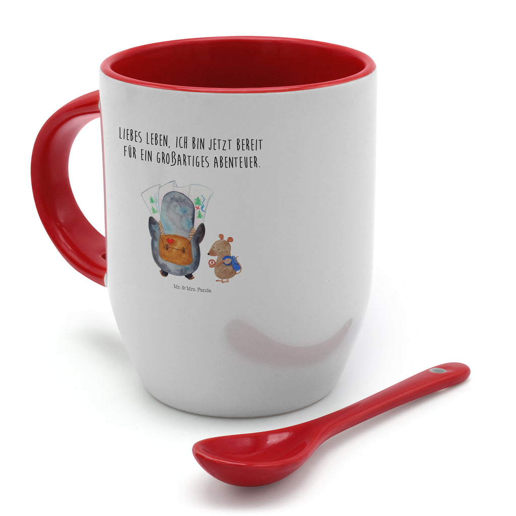 Tasse mit Löffel Pinguin & Maus Wanderer Tasse, Kaffeetasse, Tassen, Tasse mit Spruch, Kaffeebecher, Tasse mit Löffel, Pinguin, Pinguine, Abenteurer, Abenteuer, Roadtrip, Ausflug, Wanderlust, wandern