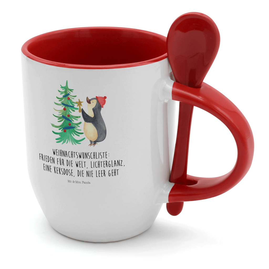 Tasse mit Löffel Pinguin Weihnachtsbaum Tasse, Kaffeetasse, Tassen, Tasse mit Spruch, Kaffeebecher, Tasse mit Löffel, Winter, Weihnachten, Weihnachtsdeko, Nikolaus, Advent, Heiligabend, Wintermotiv, Pinguin