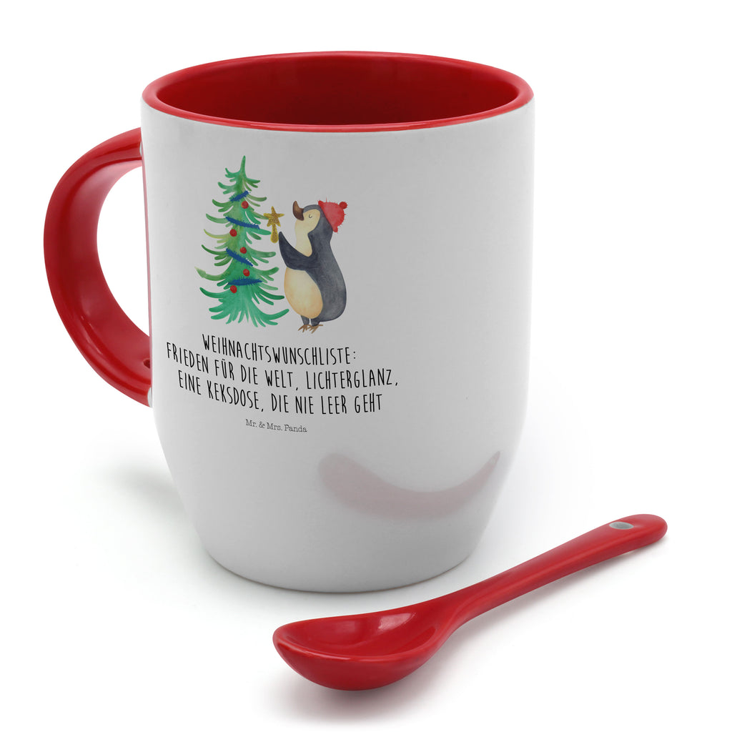 Tasse mit Löffel Pinguin Weihnachtsbaum Tasse, Kaffeetasse, Tassen, Tasse mit Spruch, Kaffeebecher, Tasse mit Löffel, Winter, Weihnachten, Weihnachtsdeko, Nikolaus, Advent, Heiligabend, Wintermotiv, Pinguin