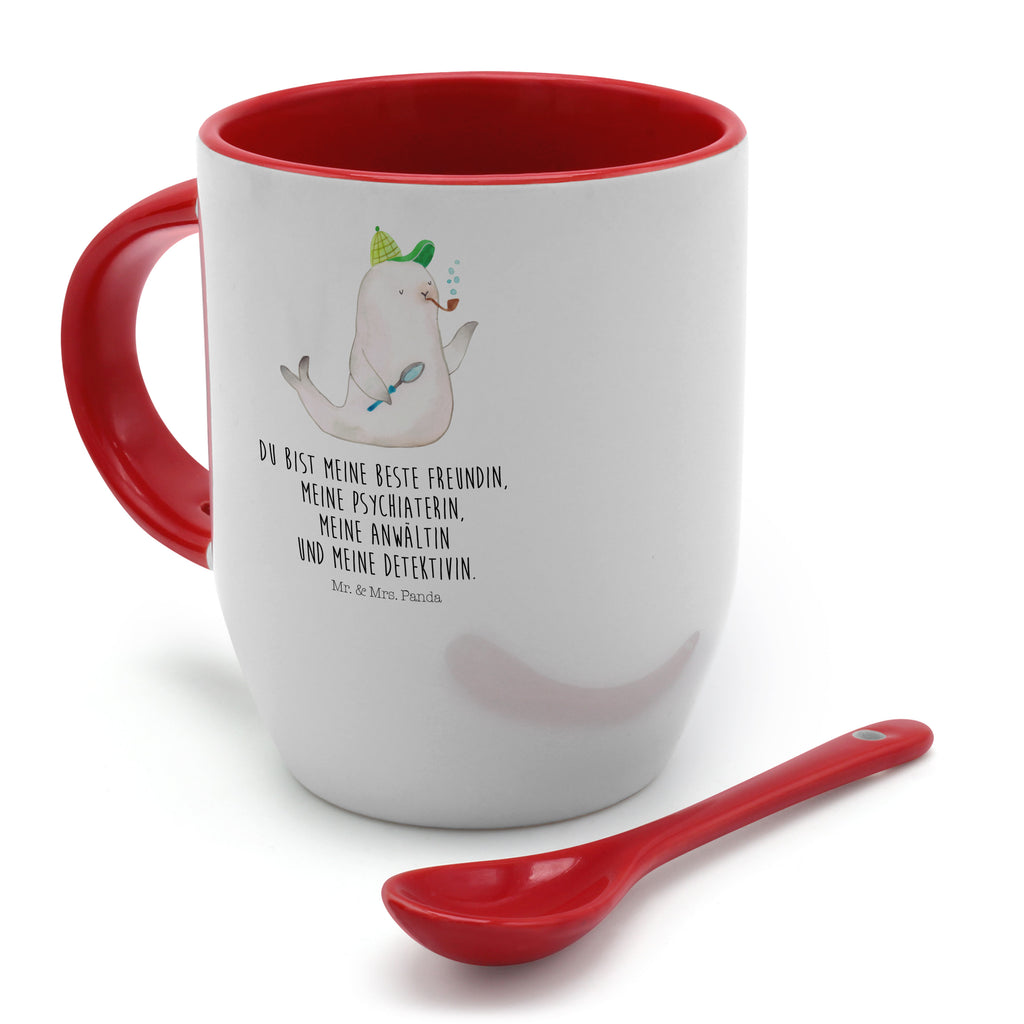 Tasse mit Löffel Robbe Sherlock Tasse, Kaffeetasse, Tassen, Tasse mit Spruch, Kaffeebecher, Tasse mit Löffel, Tiermotive, Gute Laune, lustige Sprüche, Tiere