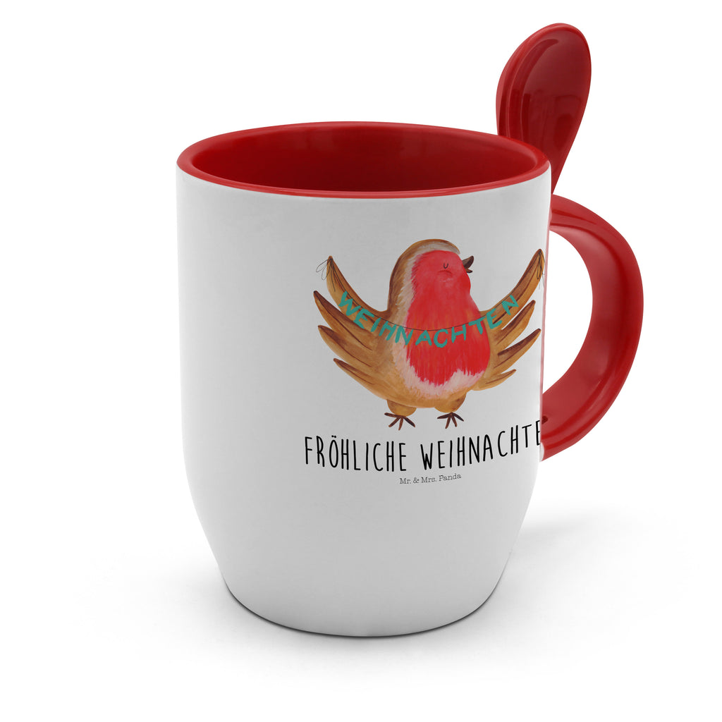 Tasse mit Löffel Rotkehlchen Weihnachten Tasse, Kaffeetasse, Tassen, Tasse mit Spruch, Kaffeebecher, Tasse mit Löffel, Winter, Weihnachten, Weihnachtsdeko, Nikolaus, Advent, Heiligabend, Wintermotiv, Frohe Weihnachten, Weihnachtsmotiv, Weihnachtsgruß, Vogel, xmas