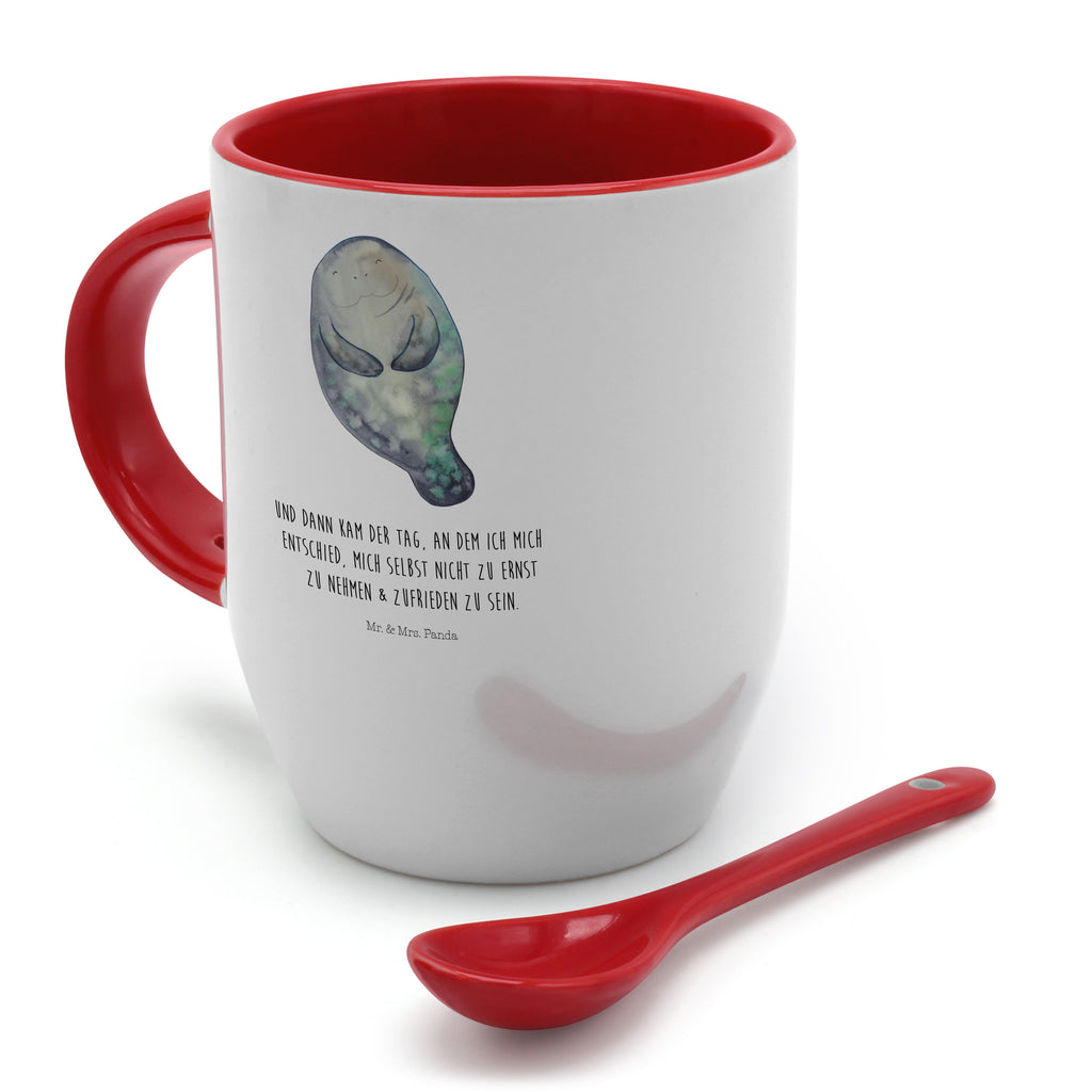 Tasse mit Löffel Seekuh happy Tasse, Kaffeetasse, Tassen, Tasse mit Spruch, Kaffeebecher, Tasse mit Löffel, Meerestiere, Meer, Urlaub, Seekuh, Seekühe, Selbstliebe, Respekt, Neuanfang, Neustart, Achtsamkeit, Zufrieden, Liebeskummer, Freundin