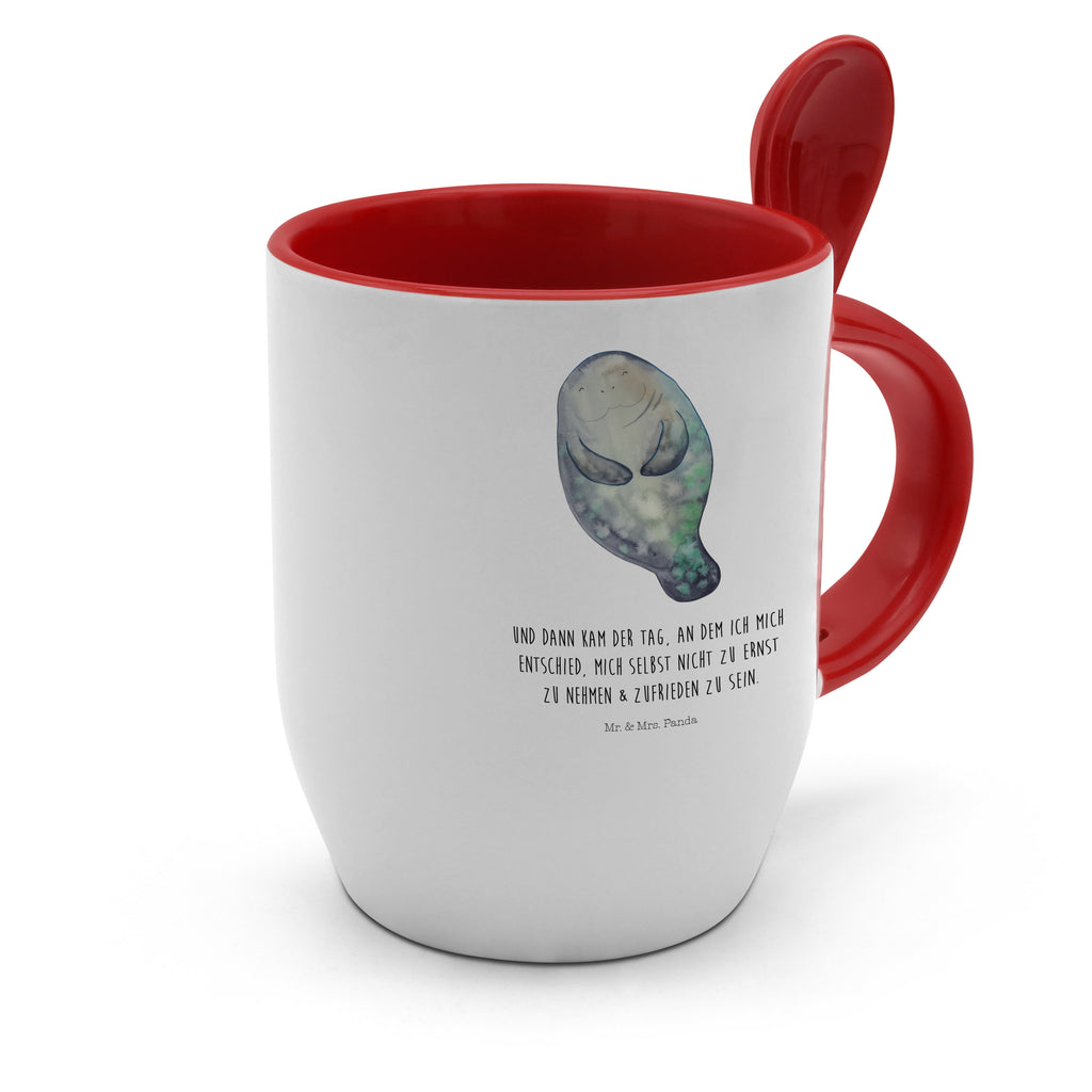 Tasse mit Löffel Seekuh happy Tasse, Kaffeetasse, Tassen, Tasse mit Spruch, Kaffeebecher, Tasse mit Löffel, Meerestiere, Meer, Urlaub, Seekuh, Seekühe, Selbstliebe, Respekt, Neuanfang, Neustart, Achtsamkeit, Zufrieden, Liebeskummer, Freundin