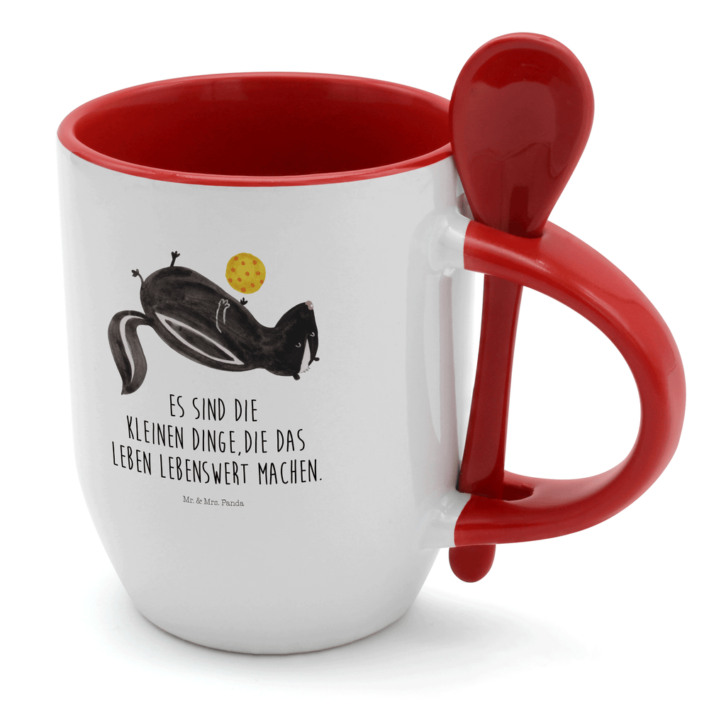 Tasse mit Löffel Stinktier Ball Tasse, Kaffeetasse, Tassen, Tasse mit Spruch, Kaffeebecher, Tasse mit Löffel, Stinktier, Skunk, Wildtier, Raubtier, Stinker, Stinki, verspielt, Weisheit