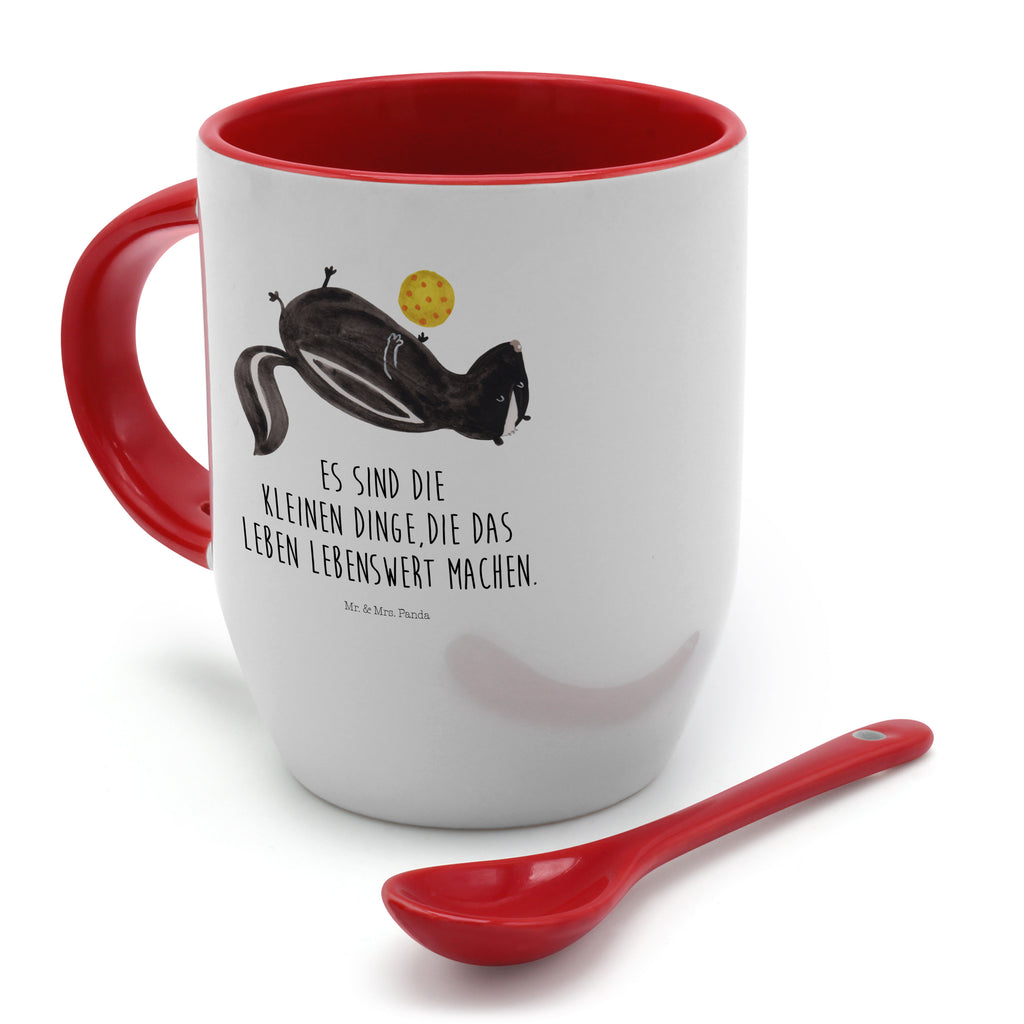 Tasse mit Löffel Stinktier Ball Tasse, Kaffeetasse, Tassen, Tasse mit Spruch, Kaffeebecher, Tasse mit Löffel, Stinktier, Skunk, Wildtier, Raubtier, Stinker, Stinki, verspielt, Weisheit