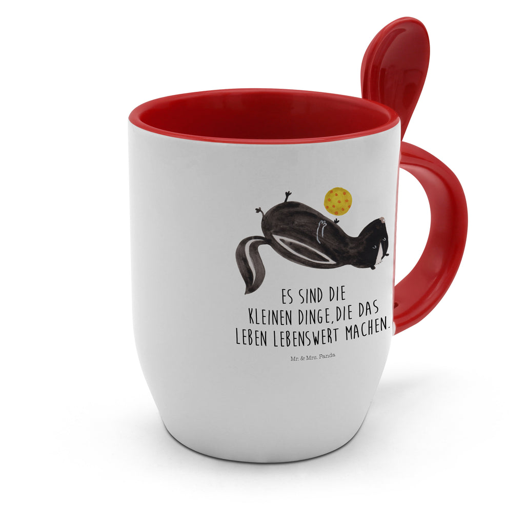 Tasse mit Löffel Stinktier Ball Tasse, Kaffeetasse, Tassen, Tasse mit Spruch, Kaffeebecher, Tasse mit Löffel, Stinktier, Skunk, Wildtier, Raubtier, Stinker, Stinki, verspielt, Weisheit