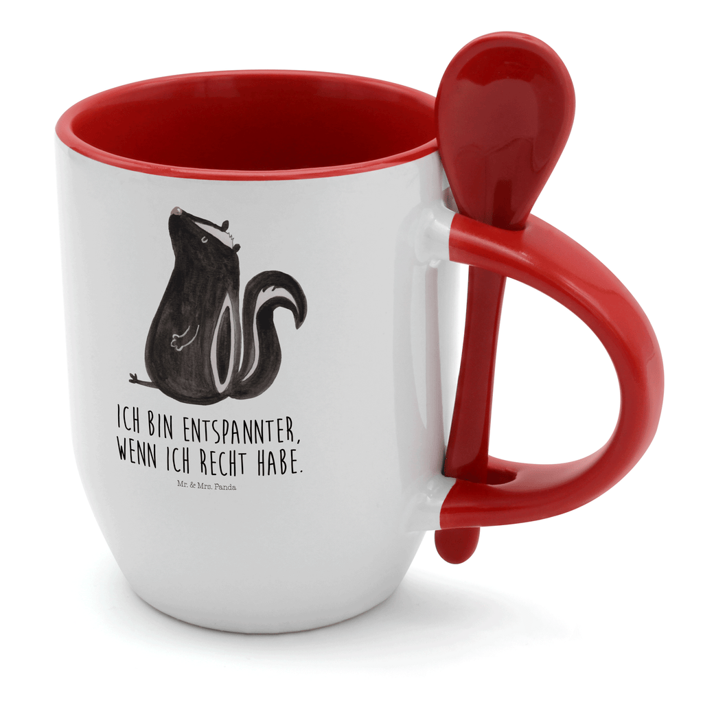 Tasse mit Löffel Stinktier sitzend Tasse, Kaffeetasse, Tassen, Tasse mit Spruch, Kaffeebecher, Tasse mit Löffel, Stinktier, Skunk, Wildtier, Raubtier, Stinker, Stinki, Spruch, Büro, Recht, Besserwisser