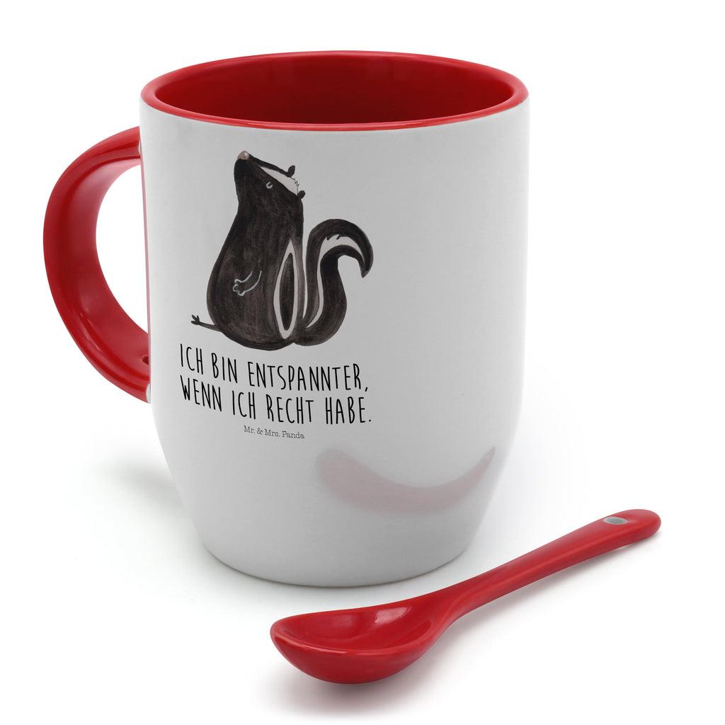 Tasse mit Löffel Stinktier sitzend Tasse, Kaffeetasse, Tassen, Tasse mit Spruch, Kaffeebecher, Tasse mit Löffel, Stinktier, Skunk, Wildtier, Raubtier, Stinker, Stinki, Spruch, Büro, Recht, Besserwisser