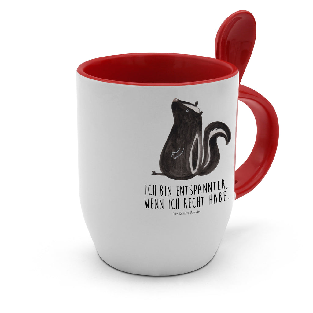 Tasse mit Löffel Stinktier sitzend Tasse, Kaffeetasse, Tassen, Tasse mit Spruch, Kaffeebecher, Tasse mit Löffel, Stinktier, Skunk, Wildtier, Raubtier, Stinker, Stinki, Spruch, Büro, Recht, Besserwisser