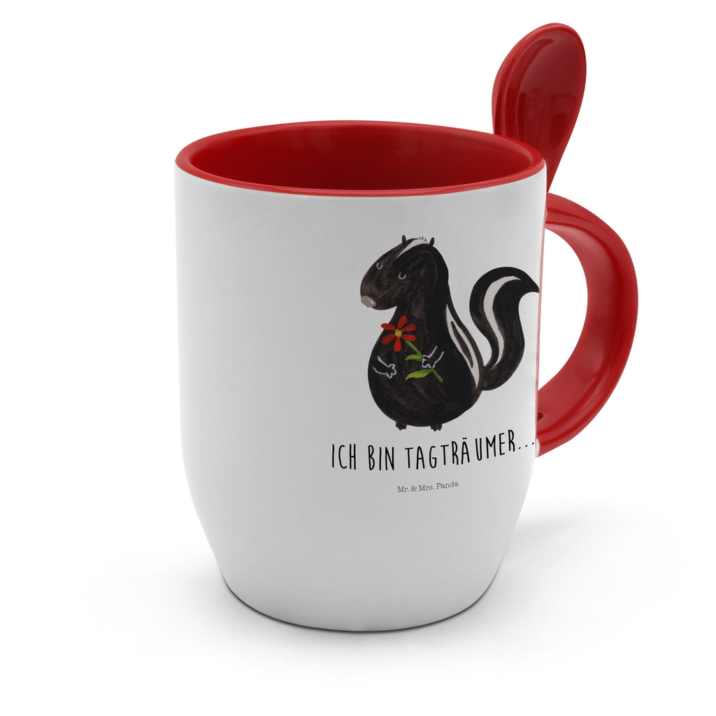 Tasse mit Löffel Stinktier Blume Tasse, Kaffeetasse, Tassen, Tasse mit Spruch, Kaffeebecher, Tasse mit Löffel, Stinktier, Skunk, Wildtier, Raubtier, Stinker, Stinki, Tagträumer, verträumt, Dreams, Träume