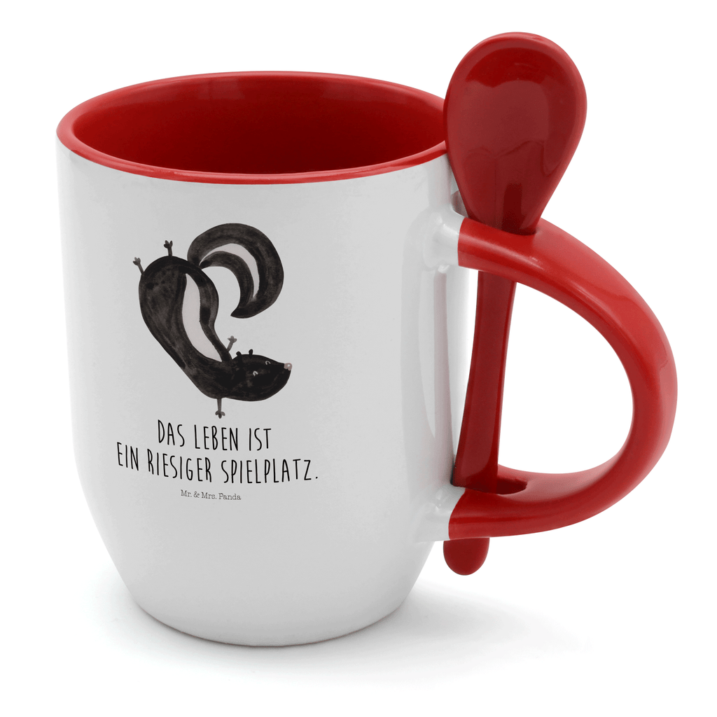 Tasse mit Löffel Stinktier Handstand Tasse, Kaffeetasse, Tassen, Tasse mit Spruch, Kaffeebecher, Tasse mit Löffel, Stinktier, Skunk, Wildtier, Raubtier, Stinker, Stinki, Spielplatz, verpielt, Kind