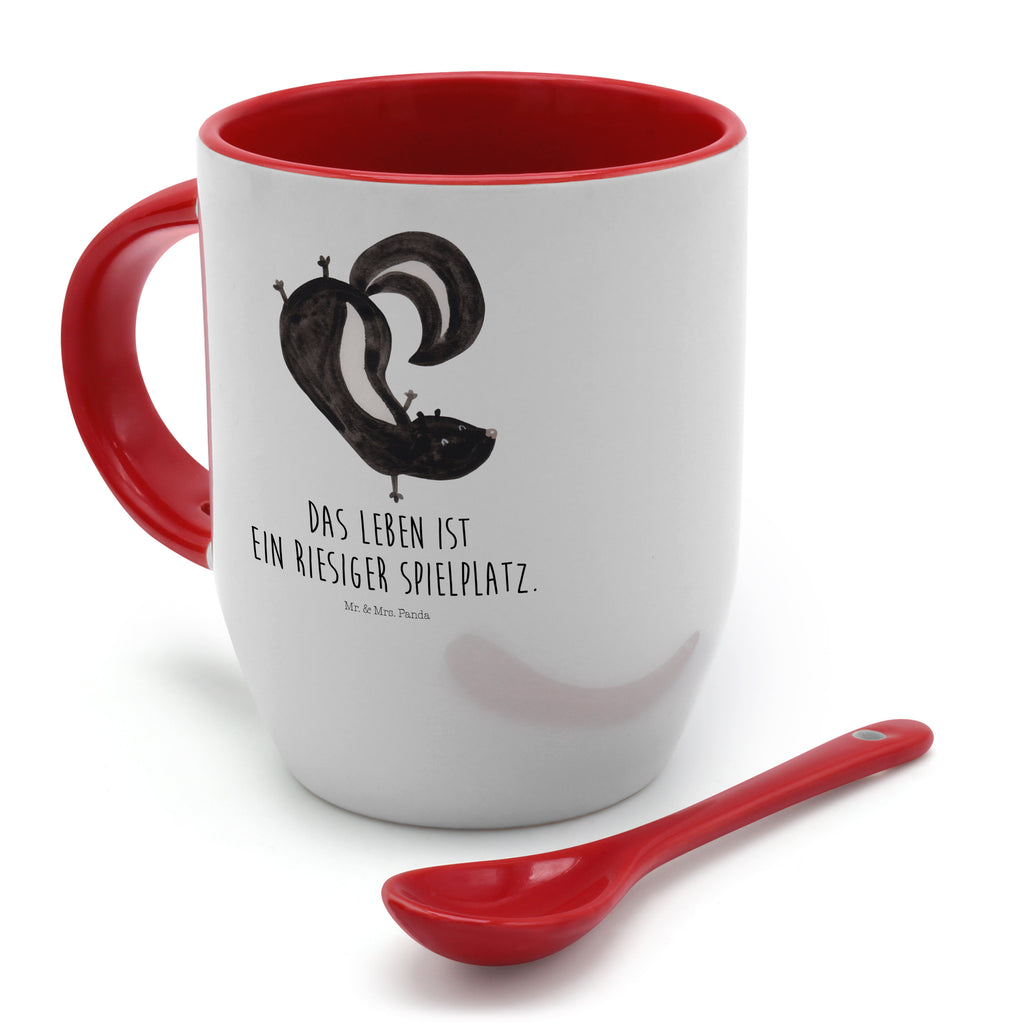 Tasse mit Löffel Stinktier Handstand Tasse, Kaffeetasse, Tassen, Tasse mit Spruch, Kaffeebecher, Tasse mit Löffel, Stinktier, Skunk, Wildtier, Raubtier, Stinker, Stinki, Spielplatz, verpielt, Kind