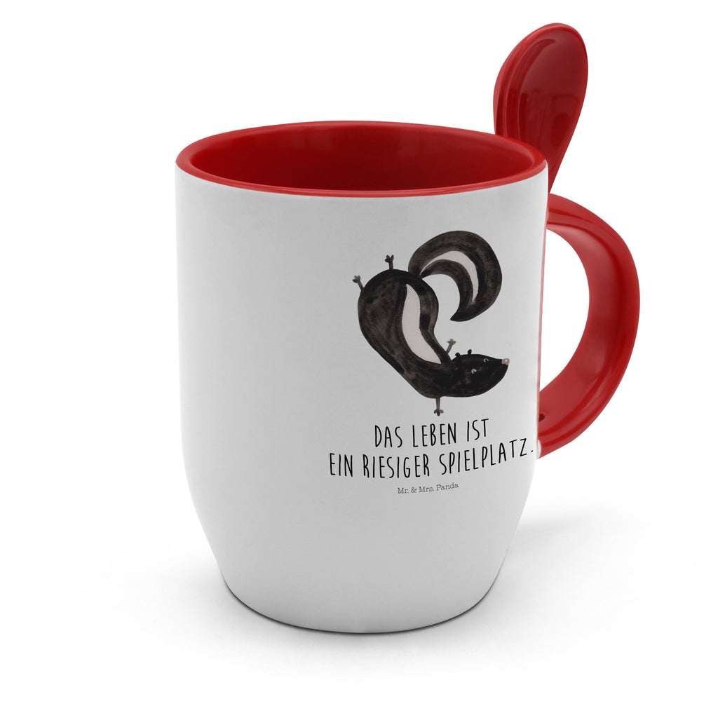 Tasse mit Löffel Stinktier Handstand Tasse, Kaffeetasse, Tassen, Tasse mit Spruch, Kaffeebecher, Tasse mit Löffel, Stinktier, Skunk, Wildtier, Raubtier, Stinker, Stinki, Spielplatz, verpielt, Kind