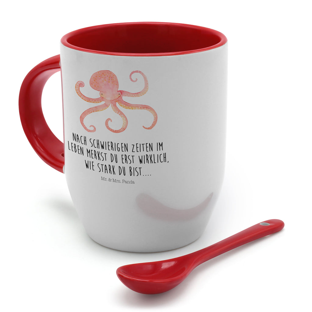Tasse mit Löffel Tintenfisch Tasse, Kaffeetasse, Tassen, Tasse mit Spruch, Kaffeebecher, Tasse mit Löffel, Tiermotive, Gute Laune, lustige Sprüche, Tiere, Meer, Meerestier, Krake, Tintenfisch, Arme, Wasser, Ozean