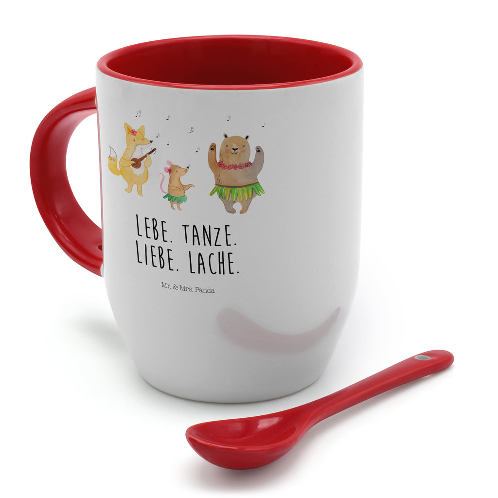 Tasse mit Löffel Waldtiere Aloha Tasse, Kaffeetasse, Tassen, Tasse mit Spruch, Kaffeebecher, Tasse mit Löffel, Tiermotive, Gute Laune, lustige Sprüche, Tiere, Wald, Waldtiere, Musik, Aloha, Bär, Hase, Igel, Tanzen, Leben, Lachen