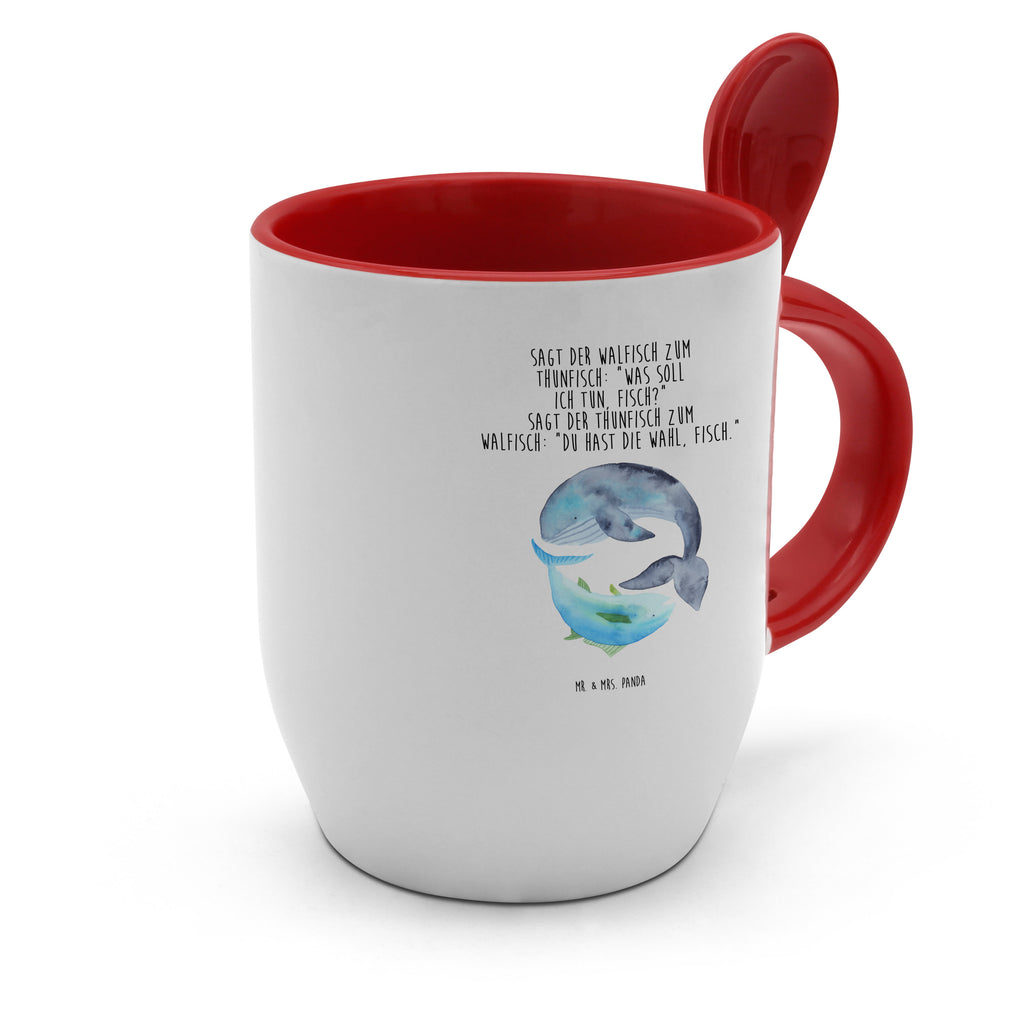 Tasse mit Löffel Walfisch & Thunfisch Tasse, Kaffeetasse, Tassen, Tasse mit Spruch, Kaffeebecher, Tasse mit Löffel, Tiermotive, Gute Laune, lustige Sprüche, Tiere, Wal, Wahl, Tunfisch, Wortwitz lustig, Spruch lustig, Flachwitz, Witz, Spruch des Tages, Flachwitz Geschenk