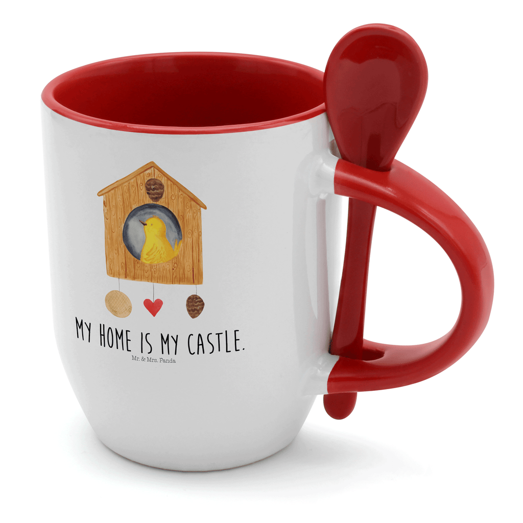 Tasse mit Löffel Vogelhaus Tasse, Kaffeetasse, Tassen, Tasse mit Spruch, Kaffeebecher, Tasse mit Löffel, Tiermotive, Gute Laune, lustige Sprüche, Tiere, Vogel, Vögel, Vogelhaus, Vogelhäuschen, Home sweet home, Zuhause, Nest, Eigenheim, Familie, Wohnung, Haus, unser Haus, Lieblingsort, Castle