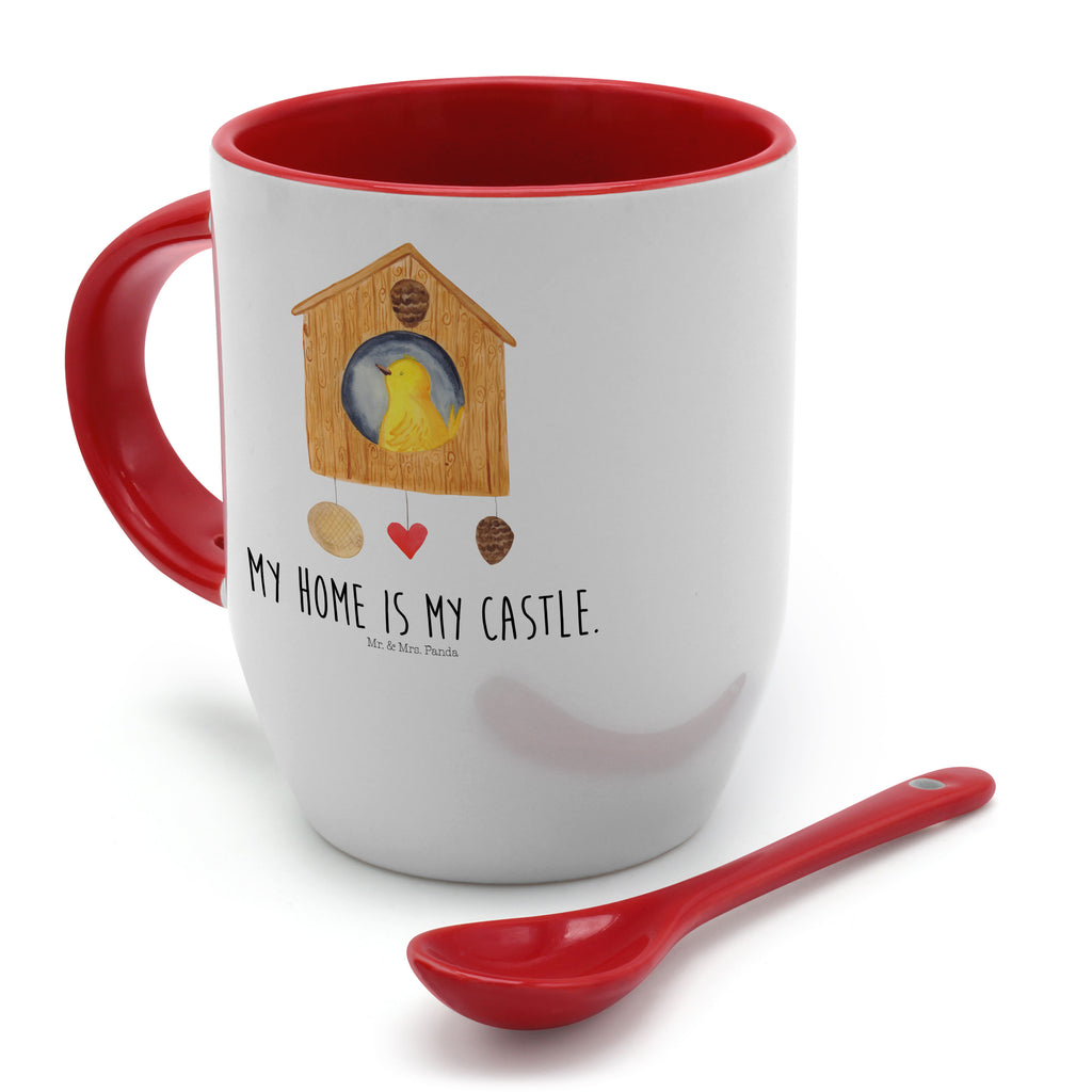 Tasse mit Löffel Vogelhaus Tasse, Kaffeetasse, Tassen, Tasse mit Spruch, Kaffeebecher, Tasse mit Löffel, Tiermotive, Gute Laune, lustige Sprüche, Tiere, Vogel, Vögel, Vogelhaus, Vogelhäuschen, Home sweet home, Zuhause, Nest, Eigenheim, Familie, Wohnung, Haus, unser Haus, Lieblingsort, Castle